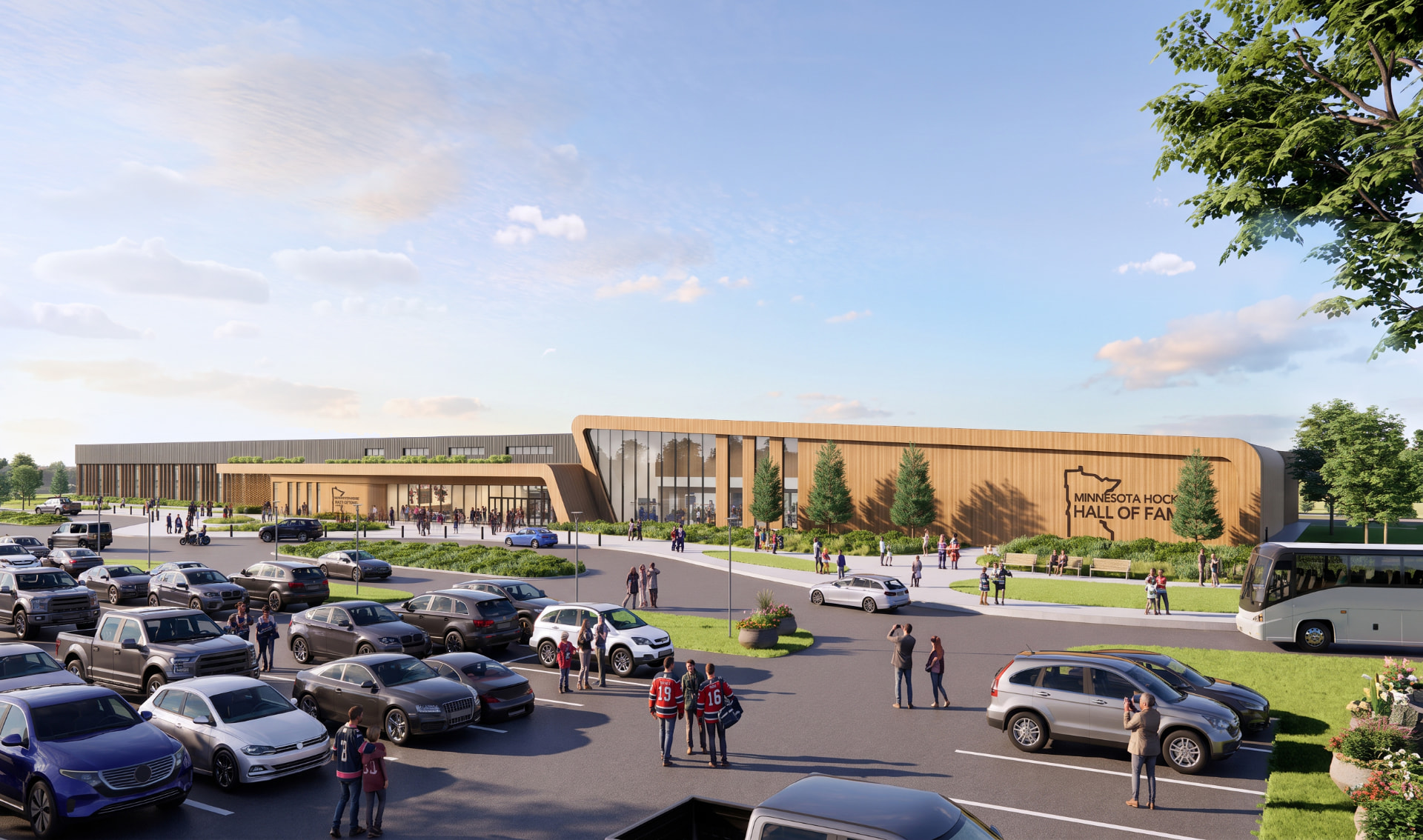 Overall site view with parking and landscape